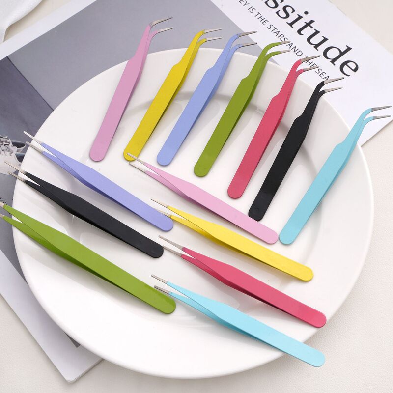 10mm Colorful Pointed Curved Tweezers for Crafts, DIY Adhesive Tape, and Bead Tools Accessories