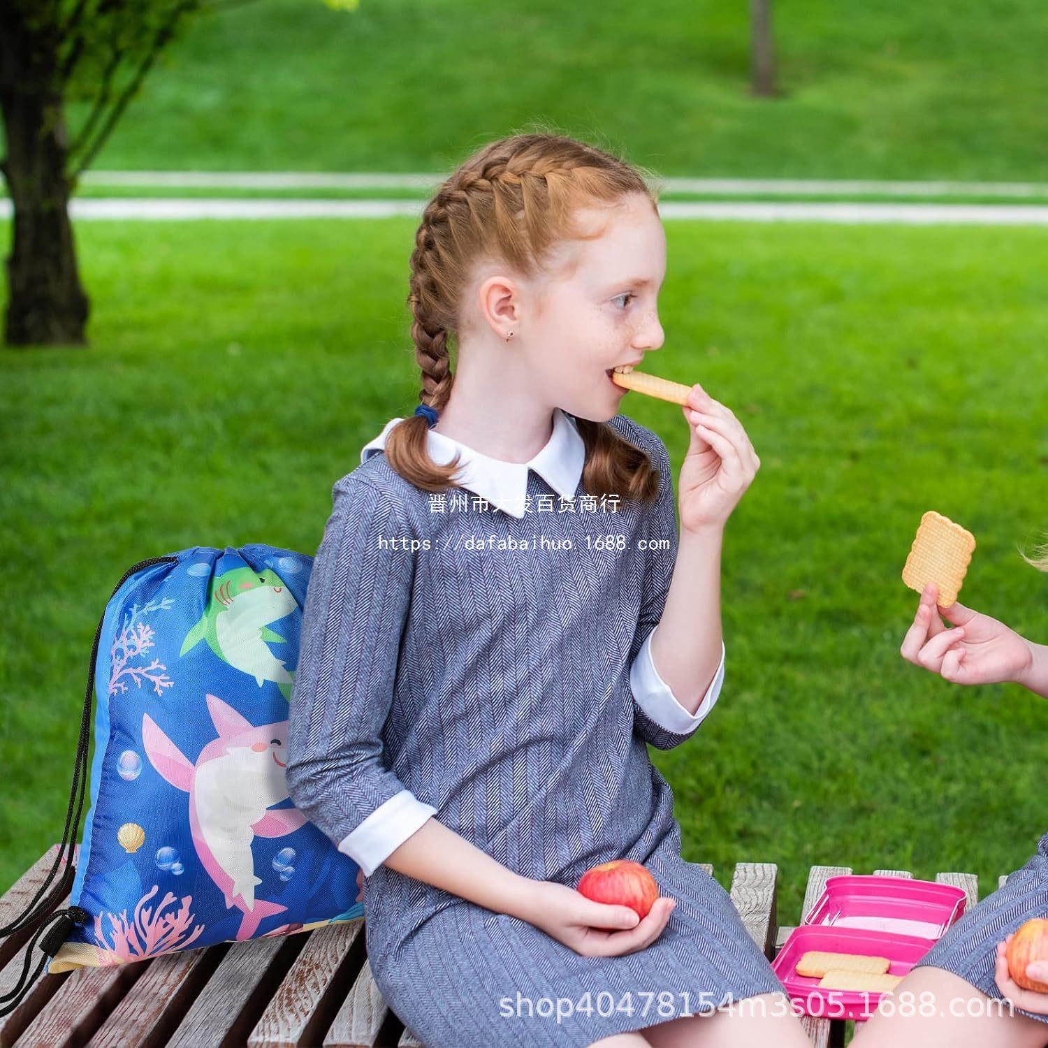 鲨鱼束口袋四鲨鱼儿童生日派对抽绳双肩背包袋便携收纳袋跨境兴爽