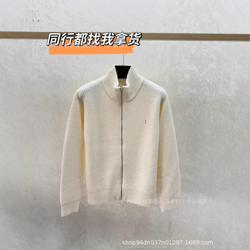 Cross-Border Rl Thick Sweater Cardigan Wool Top Stand Collar Men's and Women's Knitwear Jacket Casual Pony Embroidery