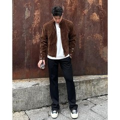 美式cleanfit棕色立领哈灵顿夹克男秋季复古潮流痞帅短款正肩外套