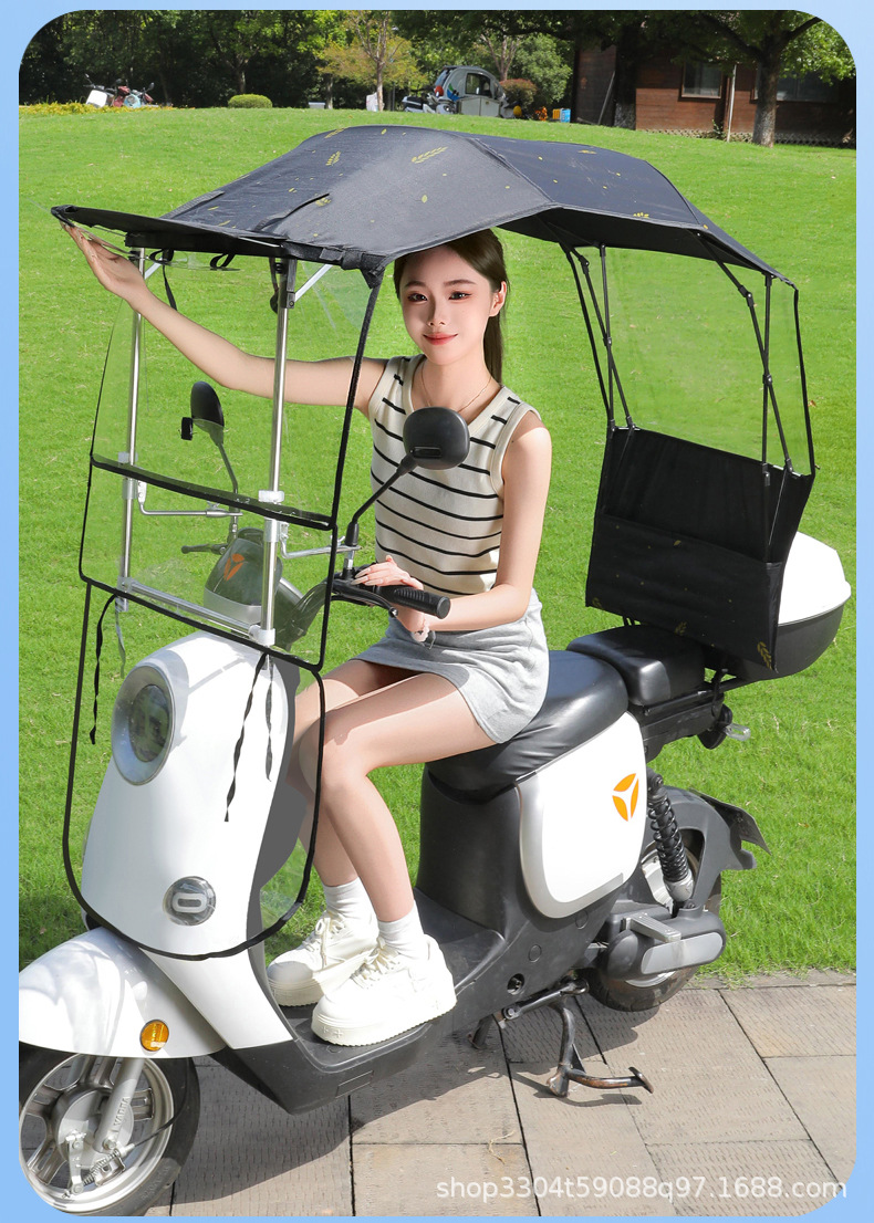 Electric Scooter Canopy, Sun Protection, Rainproof, Windproof Cover, New Model Sunshade Umbrella with Large Window, Quick Folding Full Canopy