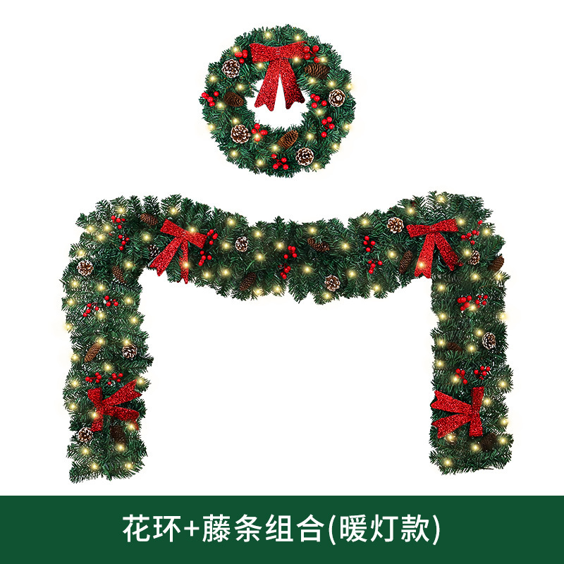 圣诞节装饰品 新款跨境松果蝴蝶结圣诞藤条商场橱窗氛围布置花环|undefined
