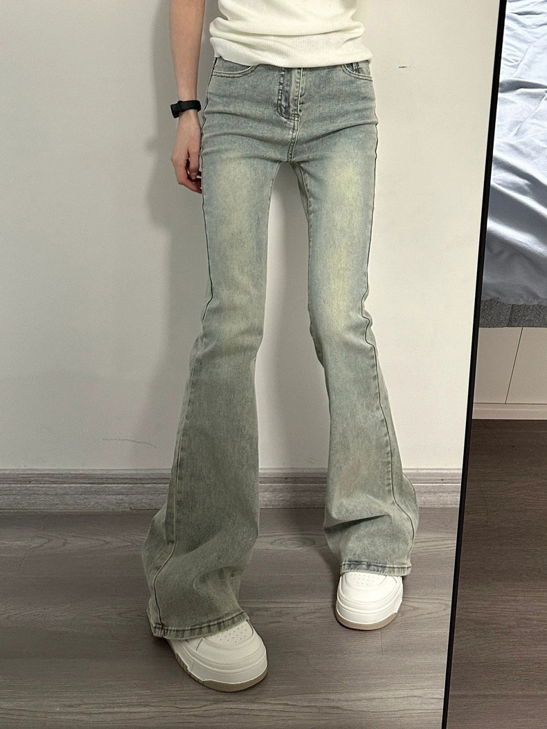 Women's High Waist Stretch Flared Jeans - Vintage Black Gray Bootcut Pants For Spring, Straight Leg To Floor Length​_ecoleips.com