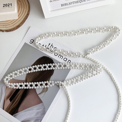 French Pearl Waist chain ins Korean version with jk Dress coat sweater decorate Waist belt Accessories