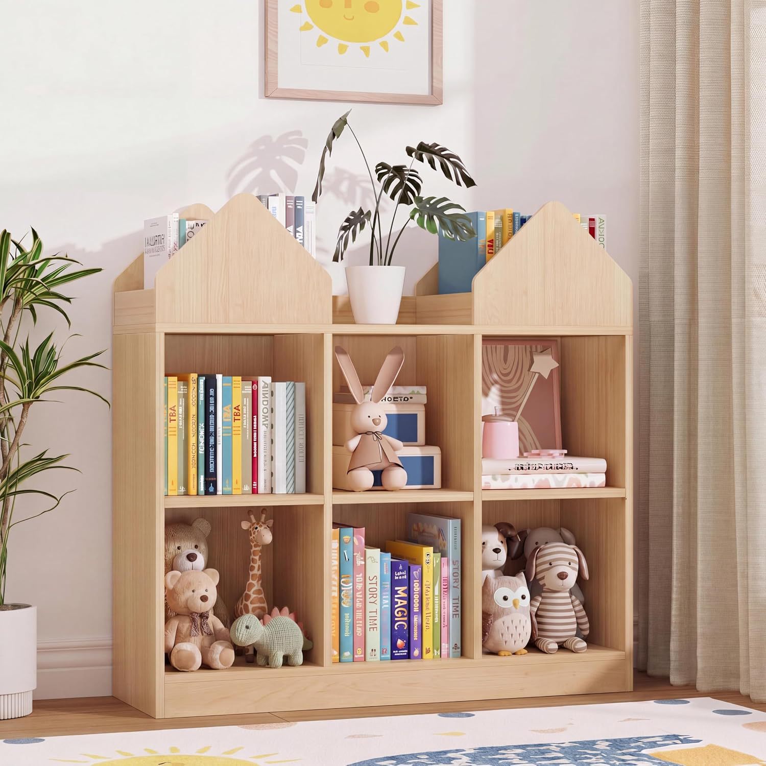 Yeni Ahşap Oyuncak Rafı Anaokulu Oyuncak Saklama Rafı Çok Katmanlı Montessori Kitaplık Çocuk Oyuncak Saklama Ünitesi