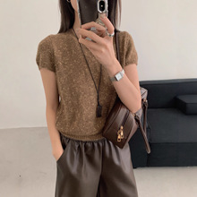 实拍 韩国chic气质推荐初秋 毛线短袖T恤 软糯亲肤 针织上衣女装