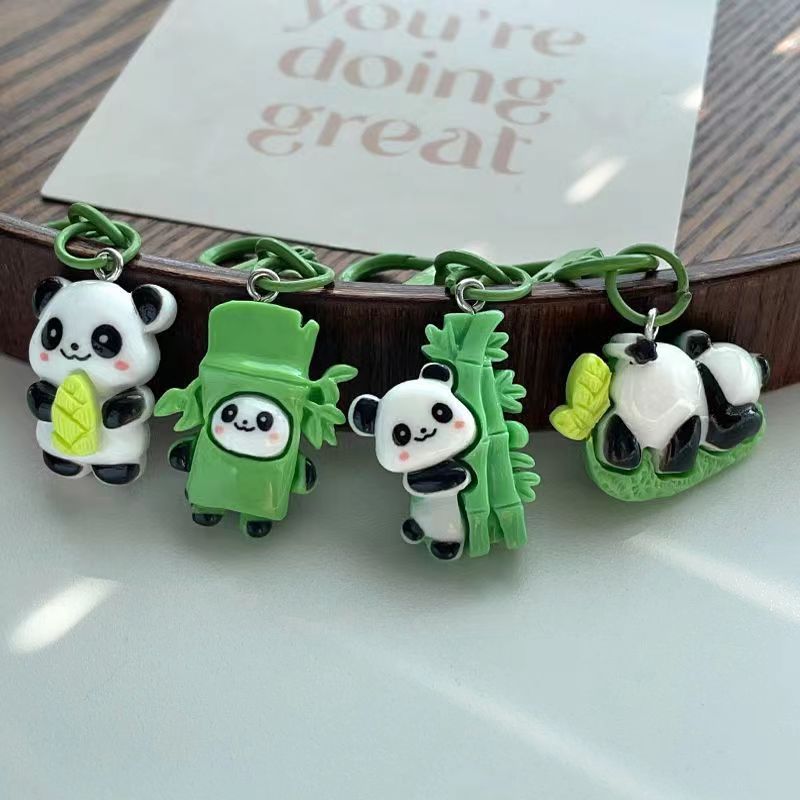 Caricatura panda bambú llavero auriculares accesorios colgantes accesorios para niñas DIY pareja amigos pequeños regalos