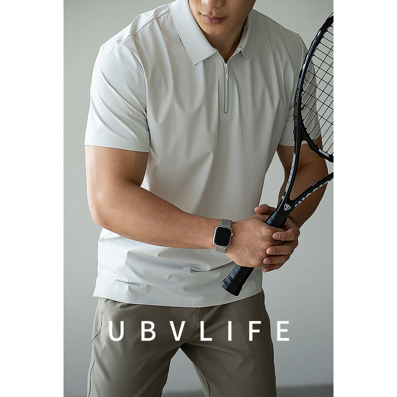 [UPF50] 7A anti-ultraviolet antibacterial cool feeling half zipper sports short sleeve T-shirt men's spring and summer fitness clothing