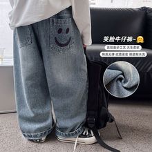 儿童牛仔裤秋装2025童装韩版宝宝休闲裤笑脸刺绣男童牛仔裤现货