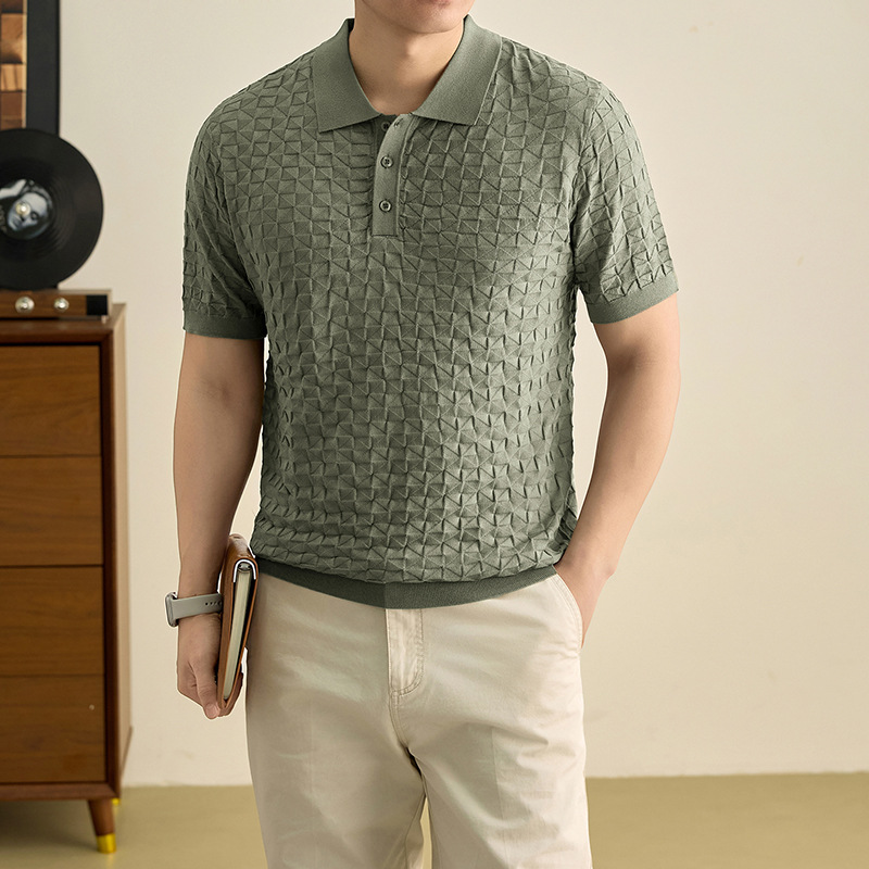 Camiseta de polo de punto de lujo estadounidense de estilo antiguo retro de manga corta para hombres Casual de negocios T-shirt para hombres