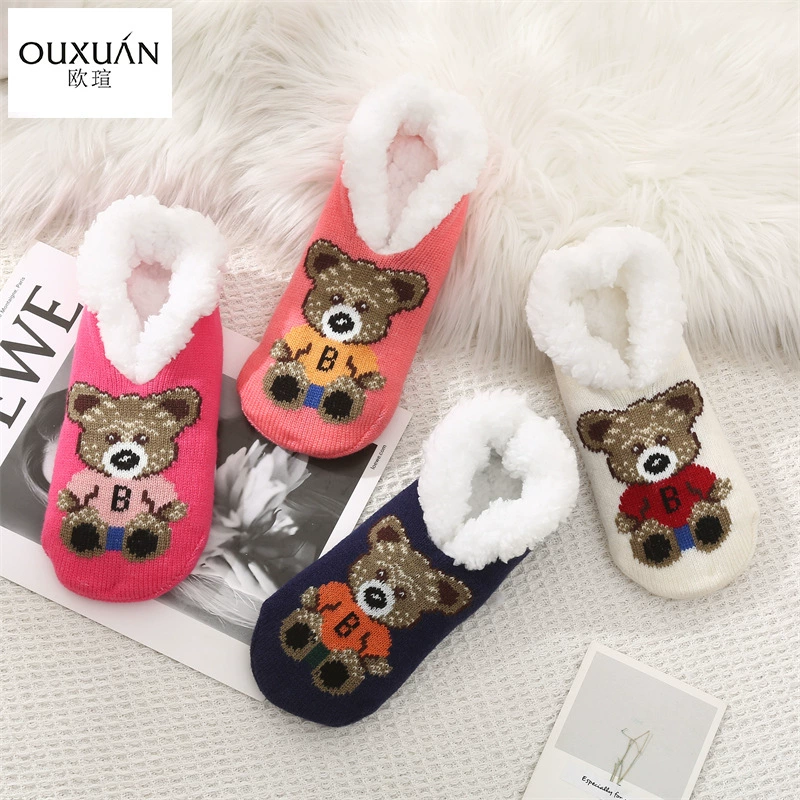 Напольные туфли и носки теплые на флисовой подкладке толстые плюшевые мишки Мультяшные женские трансграничные Горячие