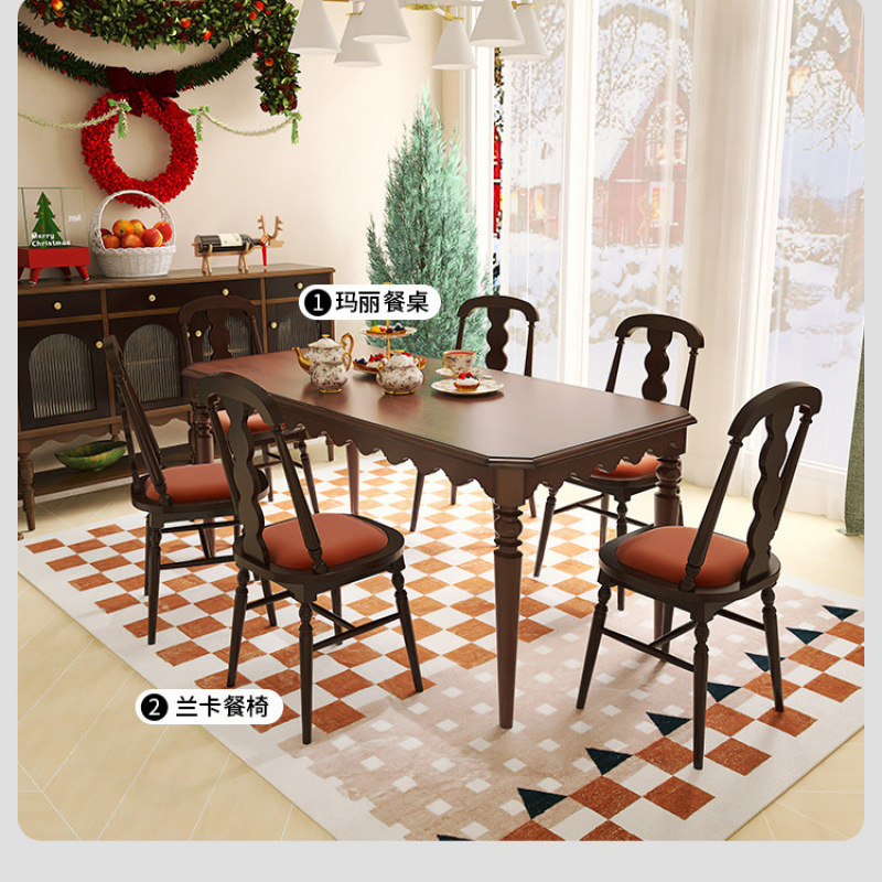 Nuevo estilo retrógrado francés y americano de lujo ligero mesa de comedor doble uso mesa de comedor de madera sólida mesa de comedor silla