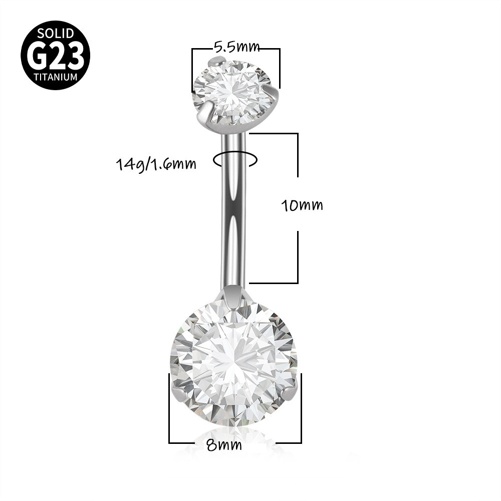 F136 Titanlegierung 6-14 mm Doppel-Zirkon-Bauchnabelpiercing mit Innengewinde, Körperschmuck_voghion.com