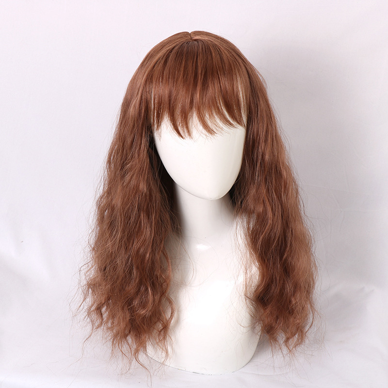 Harry Potter Hermione Brown Corn Perm Big Scalp Air Bangs Cosplay Movie Costume Wig Set