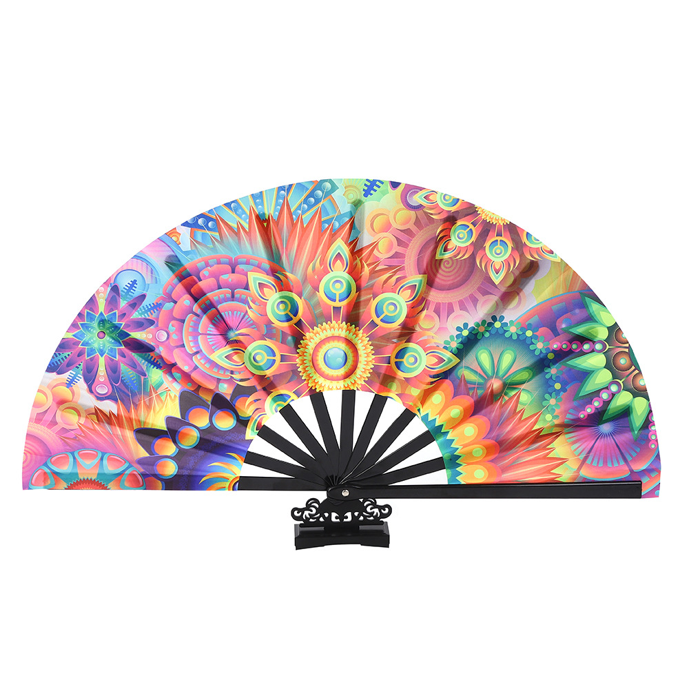 Amazon estilo caliente ventilador de kung fu de 33 cm fiesta decoración navideña ventilador plegable ventilador fluorescente colorido de gran tamaño