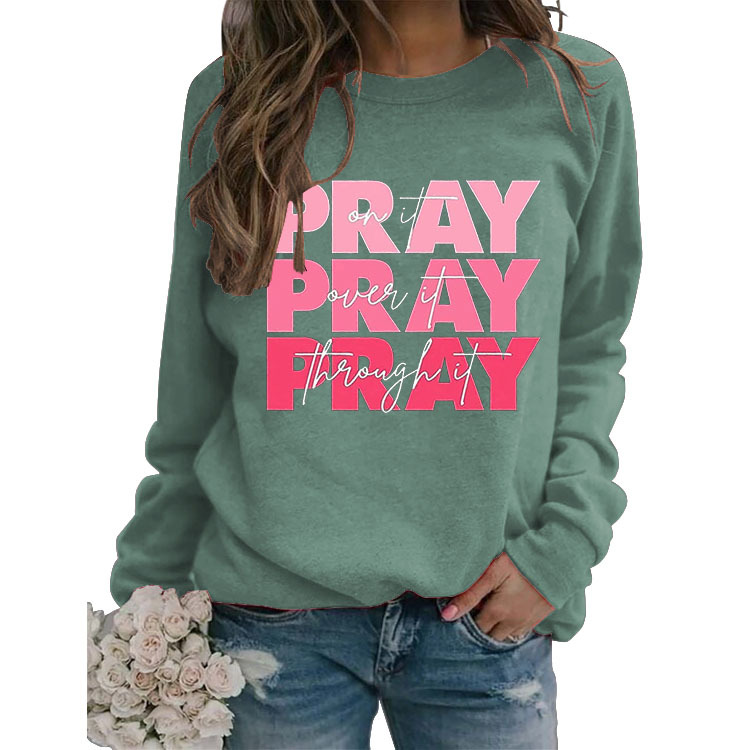 Amazon en stock suéter de cuello redondo simple top de manga larga ORAR onit ORAR oues impreso suéter