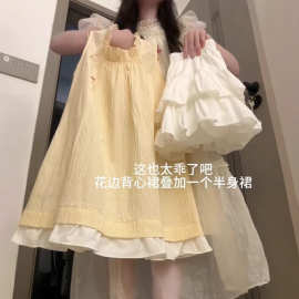 女童韩版蓬蓬短裙甜系夏季两件套中大童韩版气质甜美风背心裙套装