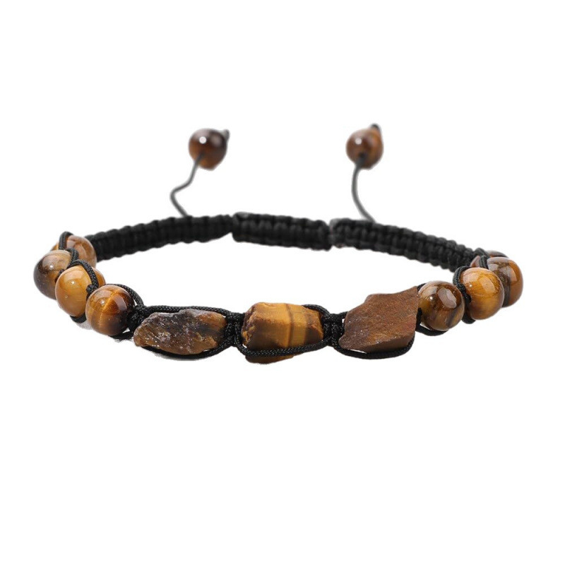 Men's Natural Stone Bracelet with Lapis Lazuli, Turquoise Irregular Crushed Stones, Flat Knot Braided Bracelet, Yellow Tiger Eye Crushed Stone Bracelet