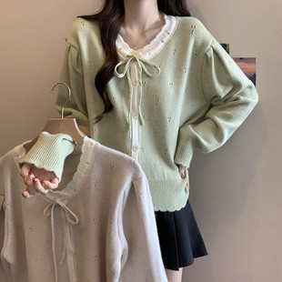 2024 plus size Women's Autumn and Winter Bow Sweater Slimming Age-reducing Gentle Sweet Age-reducing Knitted Cardigan Top