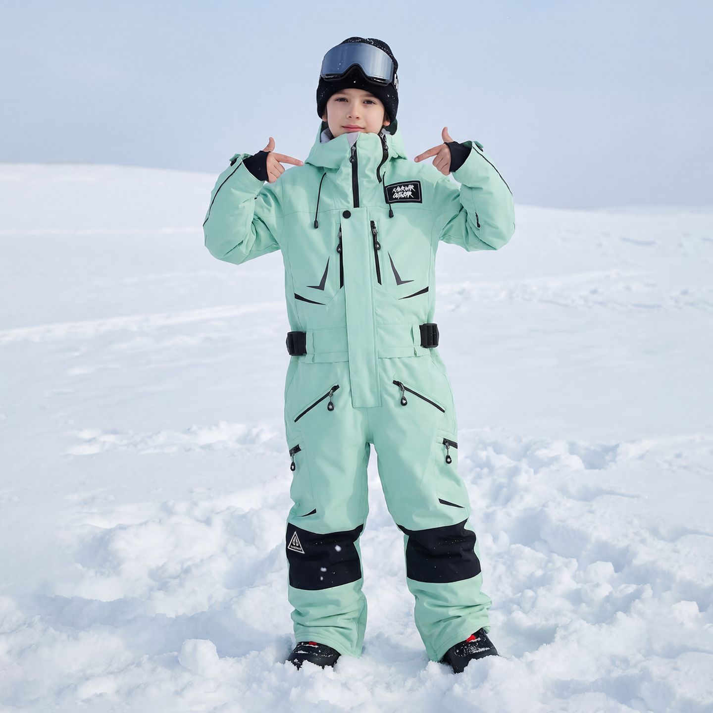 Children's One-Piece Ski Suit Set for Boys and Girls, Professional High-End Windproof, Waterproof, and Warm Snowsuit for Skiing and Snowboarding