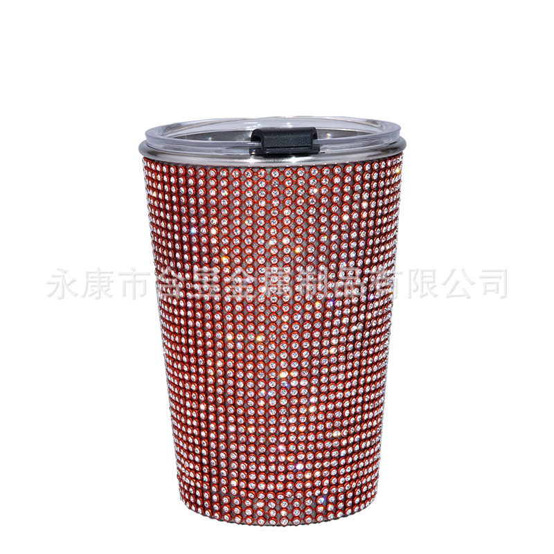 Taza de café incrustada en diamantes europea y americana nueva taza de paja de acero inoxidable 304 de una sola capa portátil taza de coche taza