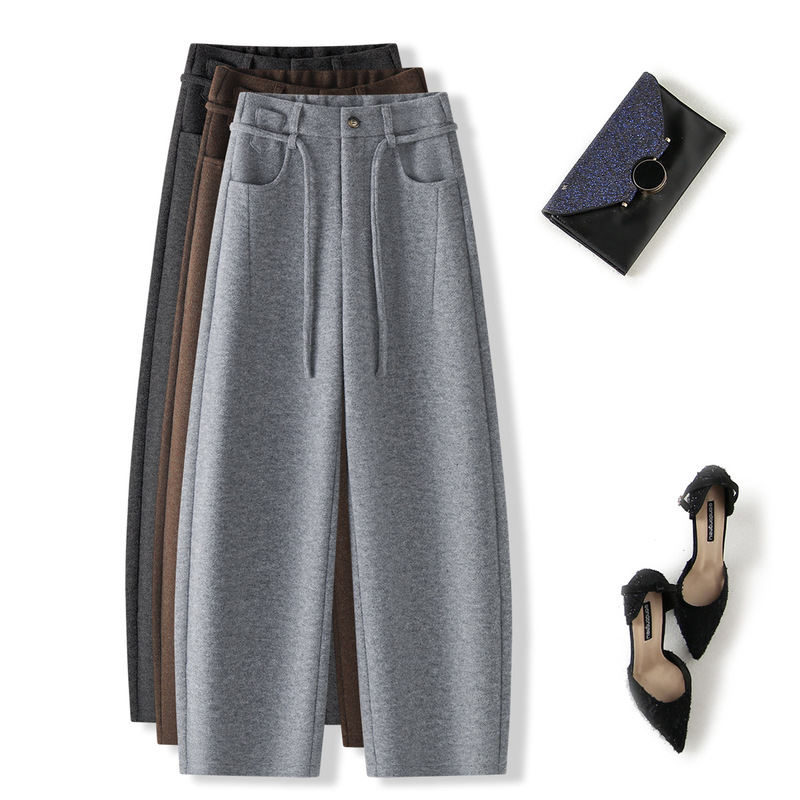 【Nanyou Quality】Fluffy and Soft Autumn/Winter Wool Blend Casual Pants, Elastic Waistband, Scimitar-Shaped Pants Manufacturer