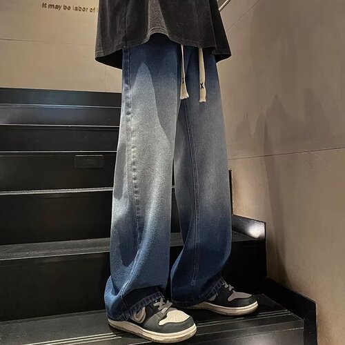 Men's Autumn/Winter Gradual Change Pants, Korean Style, Versatile Jeans, Loose Straight Leg Wide Leg Men's Pants, Spring/Summer Father's Pants
