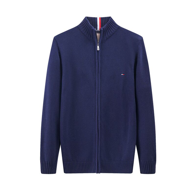 Cross-Border New Tomm Tommy Men's Sweater Thickeneded Half Turtleneck Zipper Pullover Sweater Men's Pure Cotton Embroidered Knitted