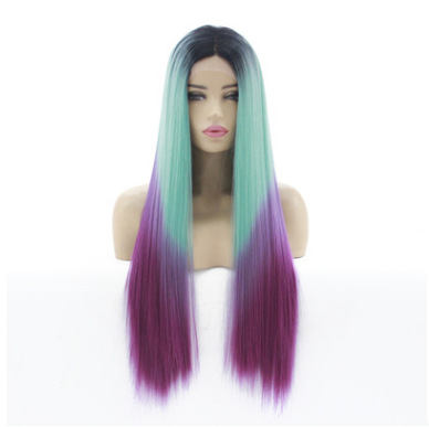 Peruca europea y americana cabello recto largo tricolor teñido pelucina de encaje fibra química cubierta de cabello LW0129