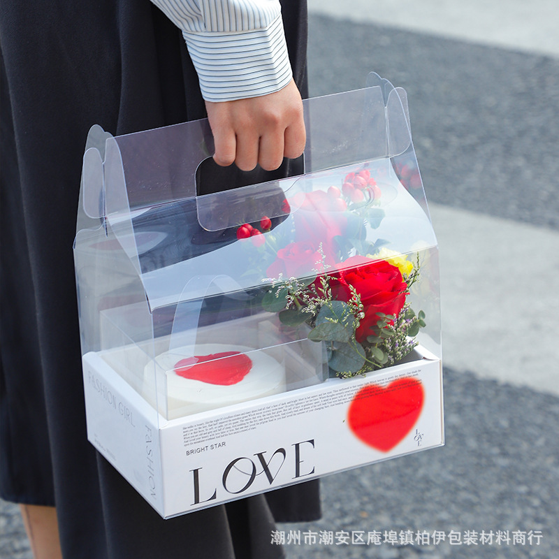 蛋糕鲜花盒母亲七夕情人节教师节礼物戒指透明4寸蛋糕手提包装盒