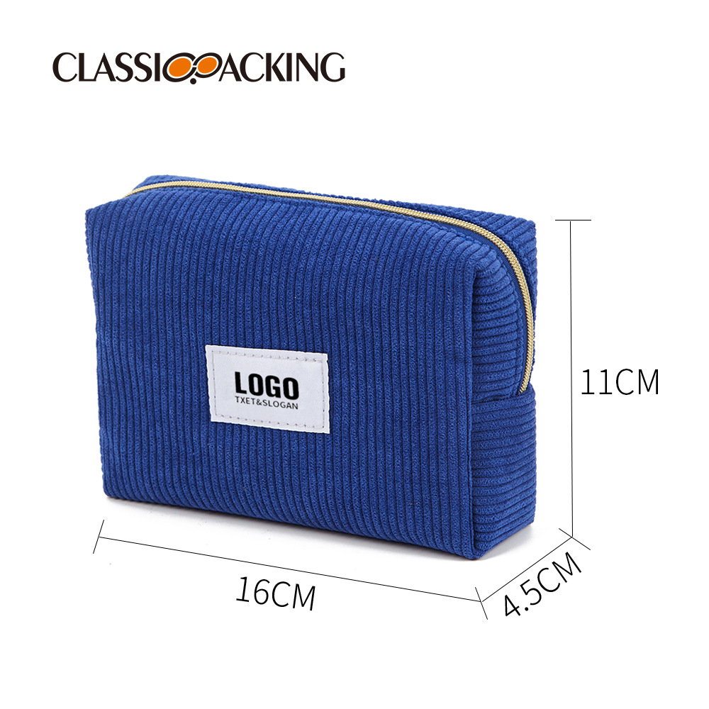 Fabricante de diseño de bolsa de almacenamiento de pana logotipo simple moda rayas bolsa de cosméticos ins bolsa de almacenamiento súper caliente