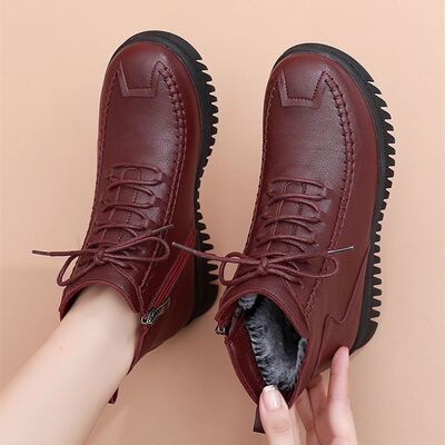 Bootie mom Cotton-padded shoes Old Beijing Cloth shoes Plush thickening Flat bottom non-slip Bootie Middle and old age keep warm Cotton-padded shoes