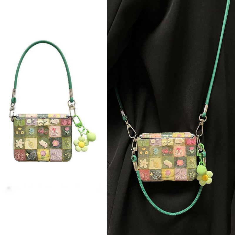 Spring-themed gold-stamped checkered floral pattern case suitable for Huawei PuraX foldable screen phone, Pocket2 crossbody protective cover