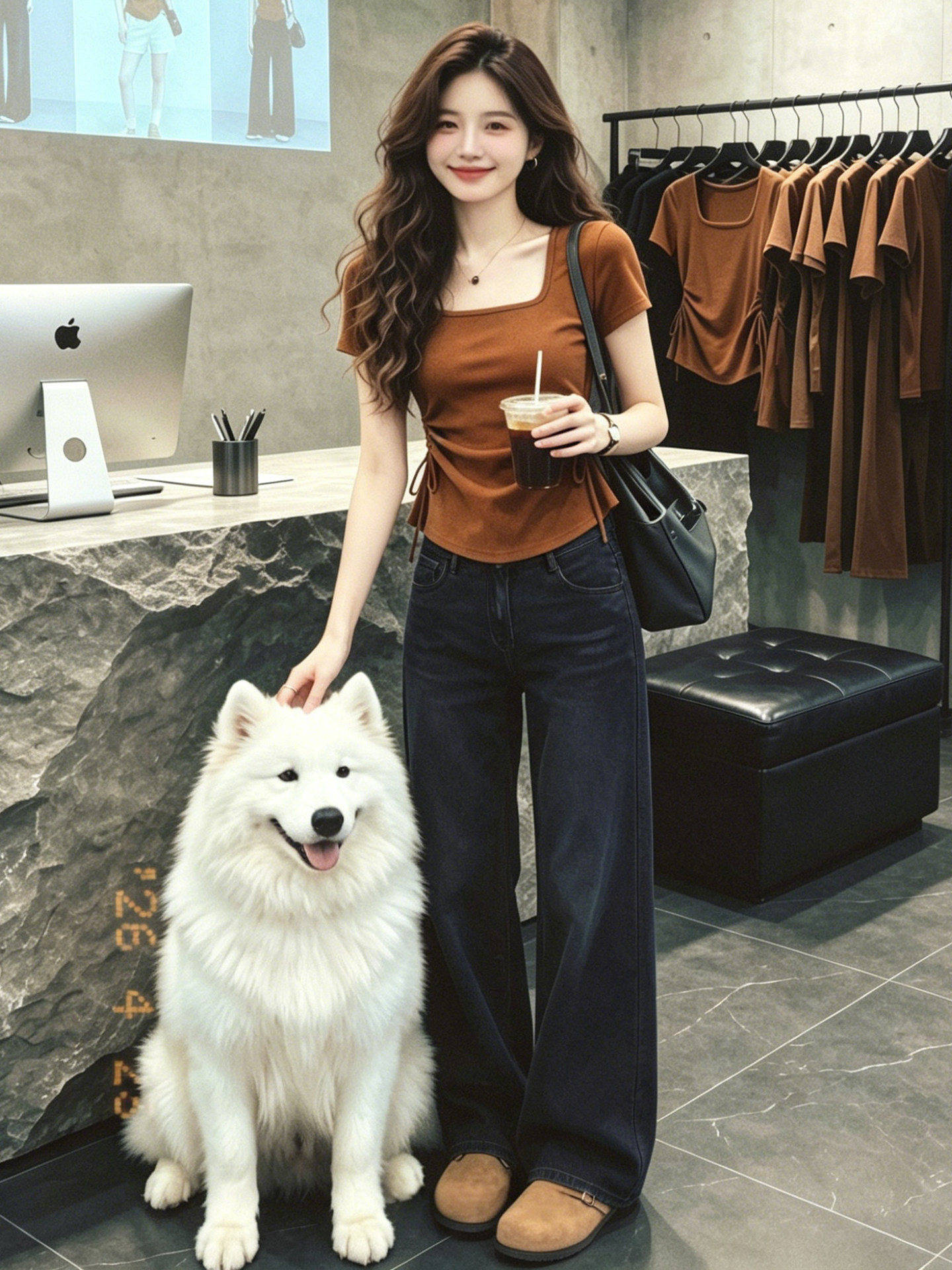 Áo thun nữ cổ vuông tay ngắn phom thẳng vai, thiết kế thắt eo dây rút, dáng suông nhẹ — màu đen