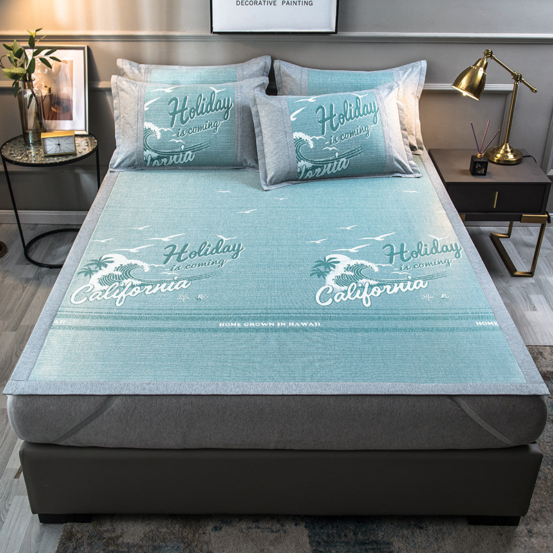 夏季三明治绣花冰藤席  1.5/1.8米床加厚凉席子 双人可折叠三件套