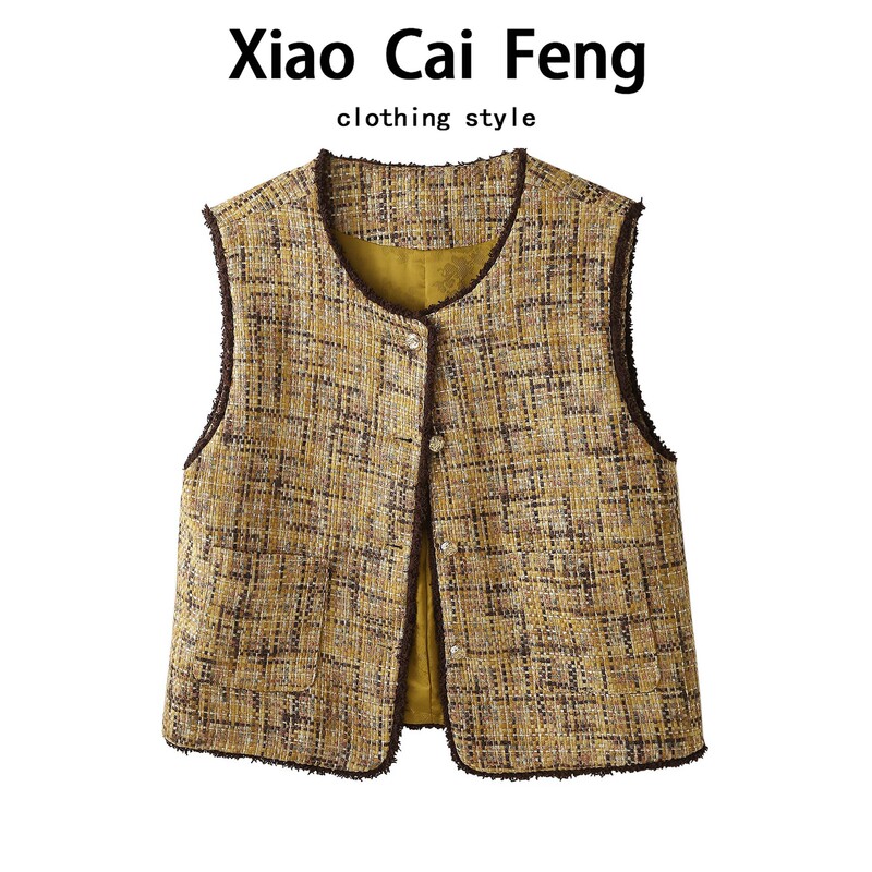 Old Money Style Tweed Knit Contrast Color Vest Jacket for Women, Autumn French Chic Versatile Layered Waistcoat Old Money Style Tweed Knit Contrast Color Vest Jacket for Women, Autumn French Chic Versatile Layered Waistcoat
