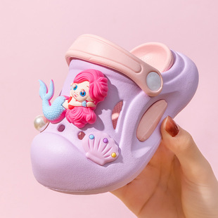 New Cartoon Kidsren's Beach Shoes Cute Eva Non-Slip Super Soft Bottom Baby Girl Mermaid Hole Shoes Ready for Delivery