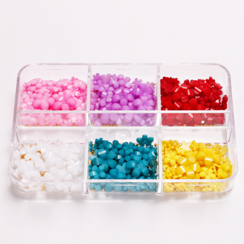 Japón mezcla de estilo 3D estereoscópico flor pequeña joyería de uñas nueva resina roja de cinco pétalos accesorios de uñas