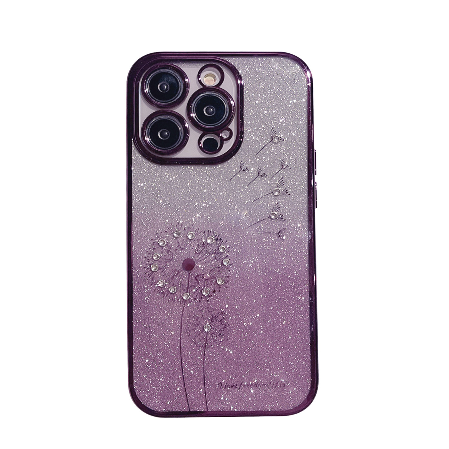 Diente de diente de león de diamantes de imitación de polvo brillante degradado para iphone14 Apple 16ProMax funda para teléfono móvil 15 hombres y mujeres 13 suave 12