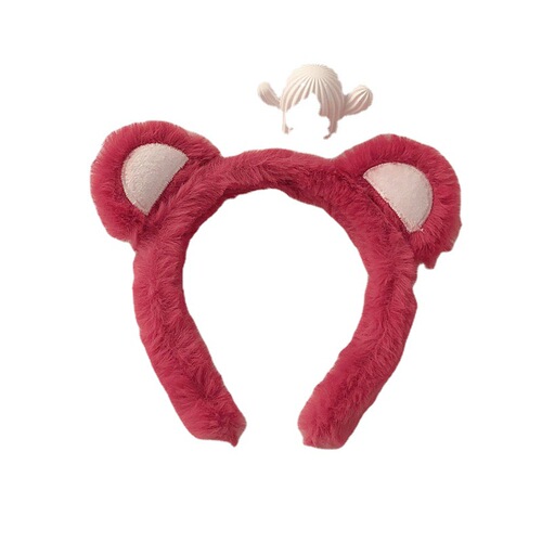 Internet celebrity cute red strawberry bear face wash special hair hoop women's plush hairpin high skull headband hair accessory