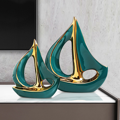 Modern Luxury Sailboat Smooth Sail Decoration High-end Wine Cabinet Office TV Cabinet Home Ceramic Decorations 