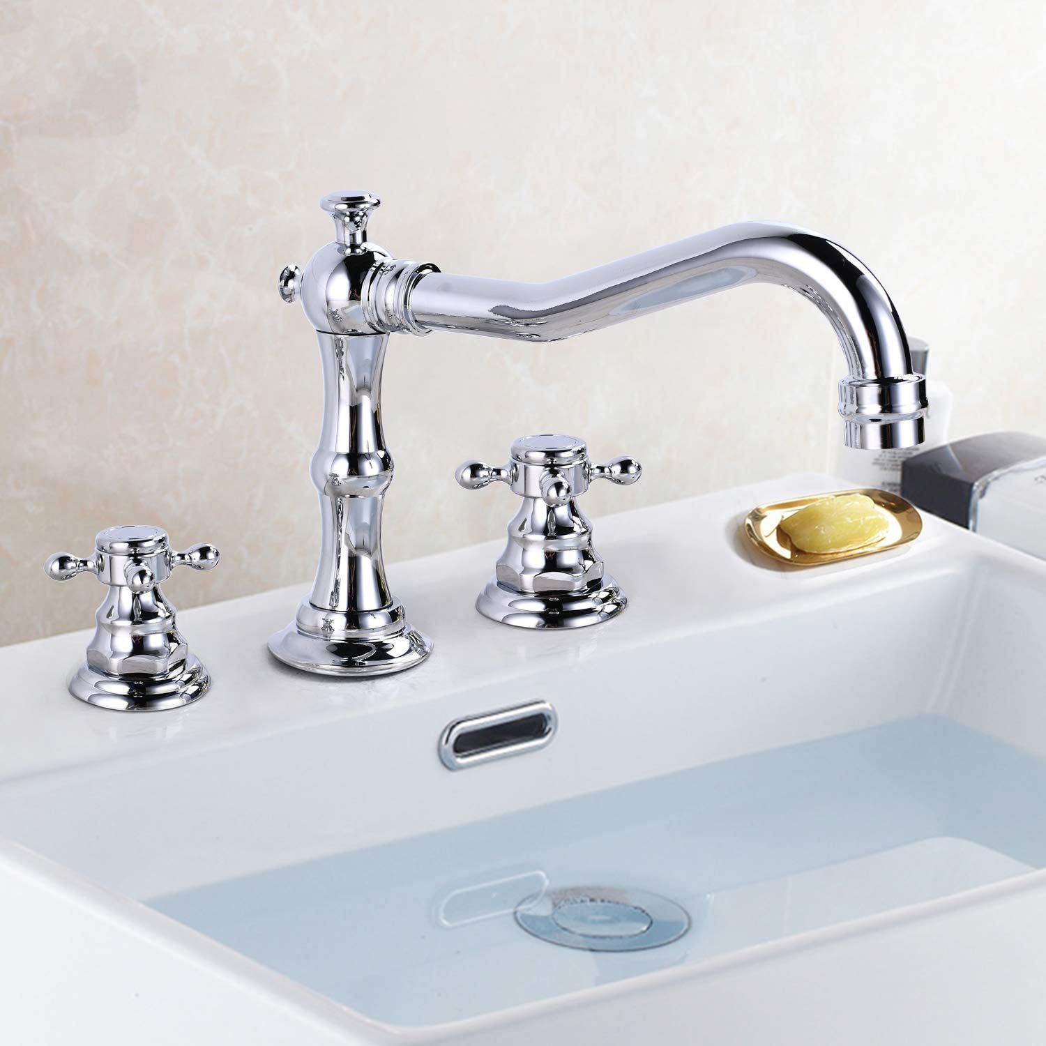 Copper antique bathroom sink bathtub three-piece set, faucet, plum blossom handwheel, three-hole washbasin, ceramic basin, black faucet undefined