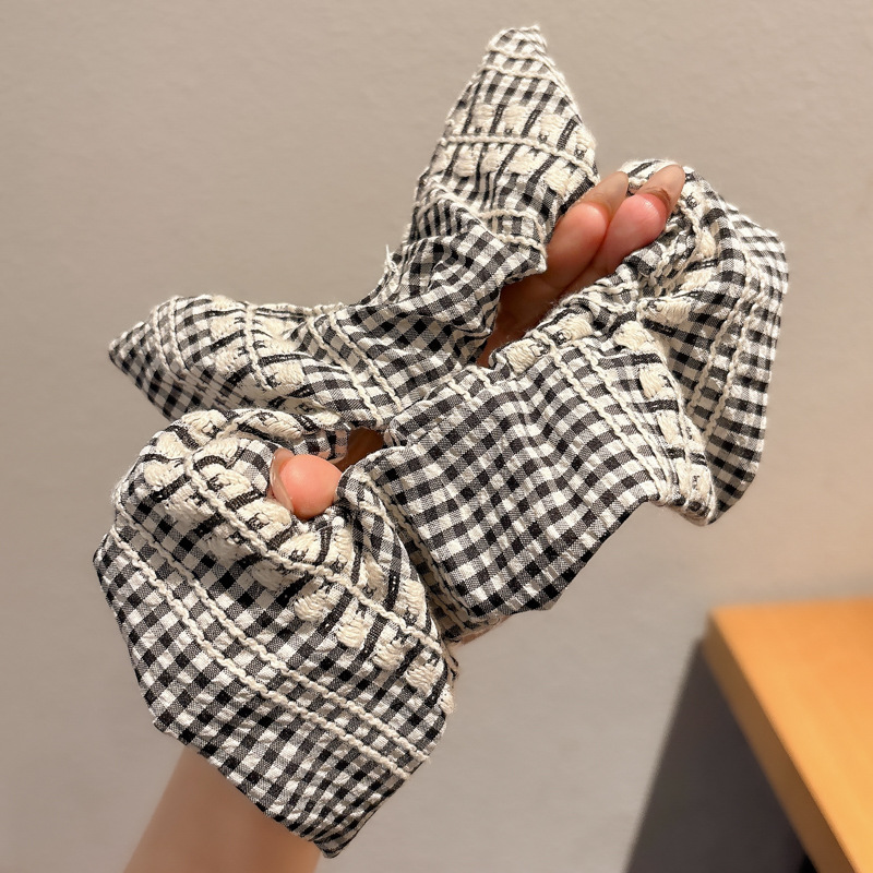 2025 nuevo estilo ballet bowknot intestino grueso anillo para el cabello femenino diseño de nicho bufanda cuadrada a cuadros cuerda para la cabeza bola accesorios para el cabello