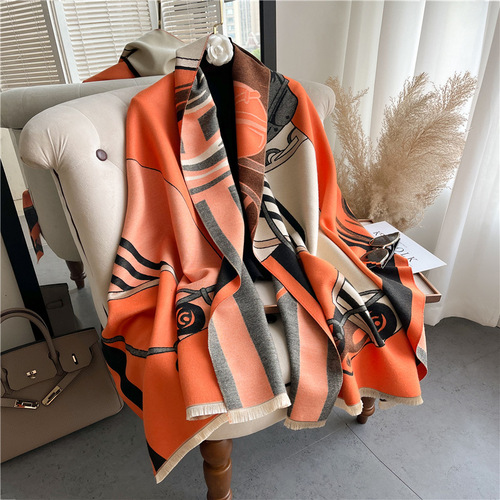 Personalized trendy carriage scarf  new fall and winter shawl imitation cashmere scarf women's warm scarf