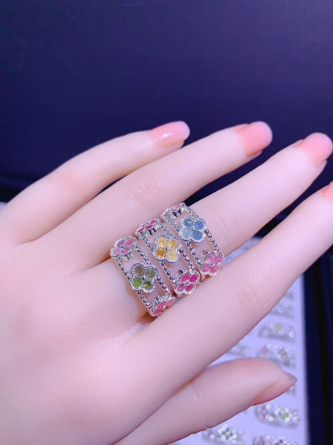 New Natural Tourmaline Inlaid Ring, Popular Cross-Border Item, Simple and Versatile Fashion Ring with Colored Gemstones, Wholesale from Manufacturer