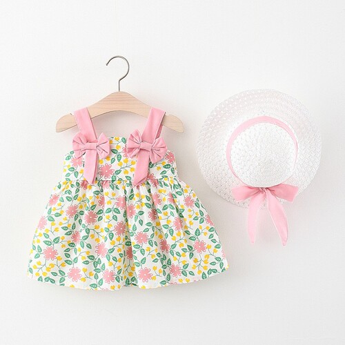 1407 children's skirt wholesale baby summer new product double bow dress princess skirt consignment sale and hat