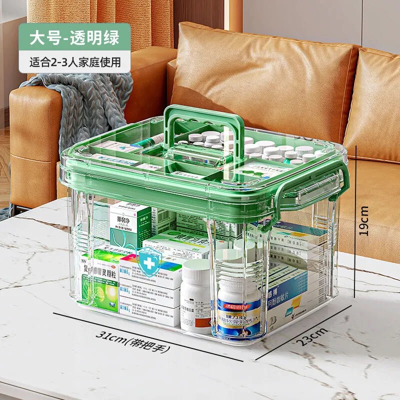 多層大容量家庭用透明家庭用薬箱応急処置薬ポータブル医療分類収納小型薬箱|undefined