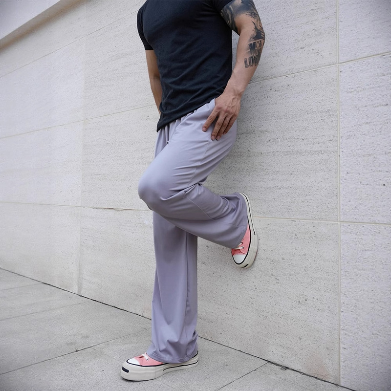 Summer New High-Elastic Drape Curved Knife Pants High-Waisted Casual Fitness Stretch Sports Long Pants Loose Versatile Men's Pants
