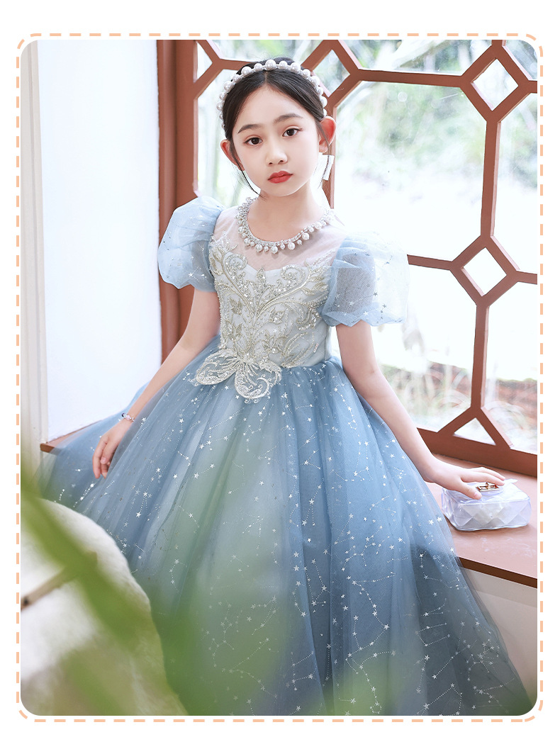 Blaues Prinzessinnen Partykleid Für Mädchen Elegantes Festkleid_voghion.com