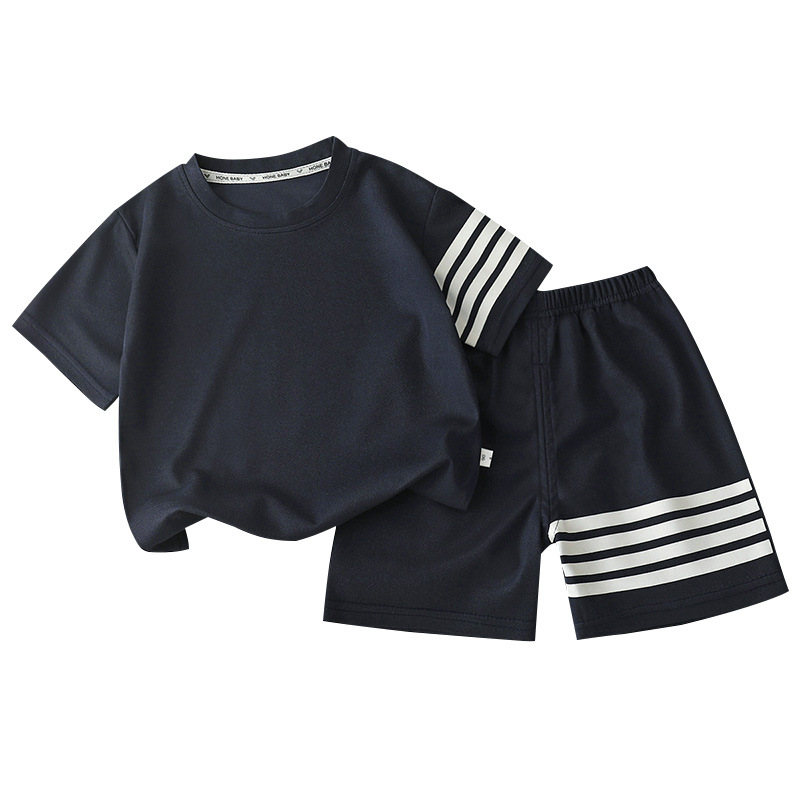 Boys' Sports Suit, Handsome Striped Short-Sleeved Two-Piece Set for Boys, Kidsren's Short-Sleeved Suit, Korean Style T-Shirt for Small and Medium-Sized Kidsren